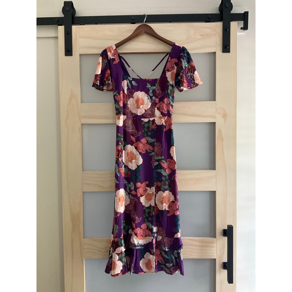 Band of the Free Floral Puff Sleeve Midi Dress Black Multi Size Small NWT Boho - Picture 1 of 9